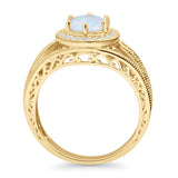 Round Halo Split Shank Beaded Gold Ring