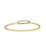 14K Gold 7" Open 5.8mm Rectangle Bangle Bracelet Round Natural Diamond