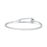 14K Gold 7In Safety Pin Bangle Bracelet 2.02mm Round Natural Diamond