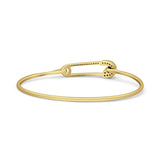 14K Gold 7In Safety Pin Bangle Bracelet 2.02mm Round Natural Diamond