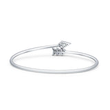 14K Gold Arrow Feather Cuff 2.06mm Adjustable Bangle Bracelet Natural Diamond