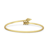 14K Gold Arrow Feather Cuff 2.06mm Adjustable Bangle Bracelet Natural Diamond