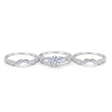 14K White Gold Three Piece Wedding Promise Bridal Set Round Shape Simulated CZ Band Engagement Ring