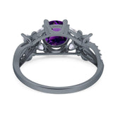 Art Deco Round Natural Stone Floral Ring