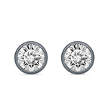 Round 6mm Cubic Zirconia Solitaire Stud Earring Bezel Set 925 Sterling Silver
