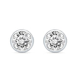 Round 4mm Cubic Zirconia Solitaire Stud Earring Bezel Set 925 Sterling Silver