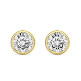 Round 4mm Cubic Zirconia Solitaire Stud Earring Bezel Set 925 Sterling Silver