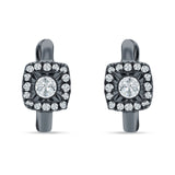 Cushion Shape Round Halo Hoop Earring Cubic Zirconia 925 Sterling Silver
