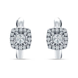 Cushion Shape Round Halo Hoop Earring Cubic Zirconia 925 Sterling Silver