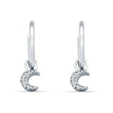 Moon Dangle Drop Hoop Earring Cubic Zirconia 925 Sterling Silver