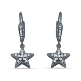 Star Dangle Drop Hoop Earring Cubic Zirconia 925 Sterling Silver