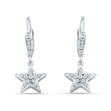 Star Dangle Drop Hoop Earring Cubic Zirconia 925 Sterling Silver