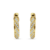 Twisted Tilted Row Huggie Hoop Earring Round Cubic Zirconia 925 Sterling