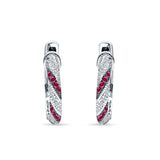 Twisted Tilted Row Huggie Hoop Earring Round Cubic Zirconia 925 Sterling