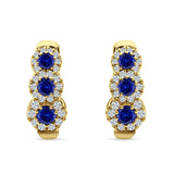 Three Round Halo Floral Hoop Earring Cubic Zirconia 925 Sterling Silver