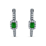 Emerald Cut Halo Hoop Earring Cubic Zirconia 925 Sterling Silver