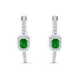 Emerald Cut Halo Hoop Earring Cubic Zirconia 925 Sterling Silver