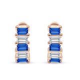 Minimalist Baguette Cubic Zirconia Huggie Hoop Earring Solid 925 Sterling Silver