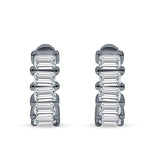 Minimalist Baguette Cubic Zirconia Huggie Hoop Earring Solid 925 Sterling Silver