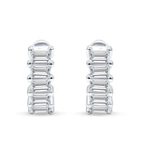 Minimalist Baguette Cubic Zirconia Huggie Hoop Earring Solid 925 Sterling Silver