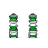 Minimalist Baguette Cubic Zirconia Huggie Hoop Earring Solid 925 Sterling Silver