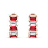 Minimalist Baguette Cubic Zirconia Huggie Hoop Earring Solid 925 Sterling Silver