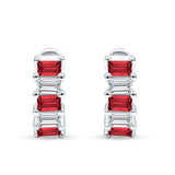 Minimalist Baguette Cubic Zirconia Huggie Hoop Earring Solid 925 Sterling Silver