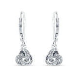 Trinity Knot Drop Dangle Leverback Earring Cubic Zrconia 925 Sterling Silver