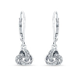 Trinity Knot Drop Dangle Leverback Earring Cubic Zrconia 925 Sterling Silver