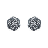 Floral Cluster Stud Earring Cubic Zirconia 925 Sterling Silver