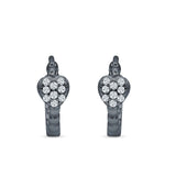 Heart Shaped Cubic Zirconia Beaded Huggie Hoop Earring 925 Sterling Silver