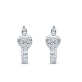 Heart Shaped Cubic Zirconia Beaded Huggie Hoop Earring 925 Sterling Silver