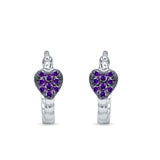 Heart Shaped Cubic Zirconia Beaded Huggie Hoop Earring 925 Sterling Silver
