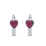 Heart Shaped Cubic Zirconia Beaded Huggie Hoop Earring 925 Sterling Silver