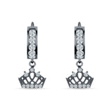 Princess Crown Hoop Earrings Cubic Zirconia 925 Sterling Silver