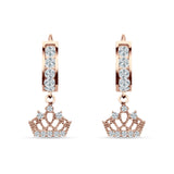 Princess Crown Hoop Earrings Cubic Zirconia 925 Sterling Silver