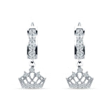 Princess Crown Hoop Earrings Cubic Zirconia 925 Sterling Silver