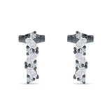 Marquise Zig Zag Bar Stud Earring Cubic Zirconia 925 Sterling Silver