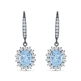 Oval Halo Flower Drop Dangle Leverback Earring Cubic Zirconia 925 Sterling Silver
