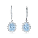 Oval Halo Flower Drop Dangle Leverback Earring Cubic Zirconia 925 Sterling Silver