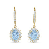 Oval Halo Flower Drop Dangle Leverback Earring Cubic Zirconia 925 Sterling Silver