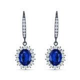 Oval Halo Flower Drop Dangle Leverback Earring Cubic Zirconia 925 Sterling Silver