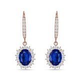 Oval Halo Flower Drop Dangle Leverback Earring Cubic Zirconia 925 Sterling Silver