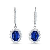 Oval Halo Flower Drop Dangle Leverback Earring Cubic Zirconia 925 Sterling Silver