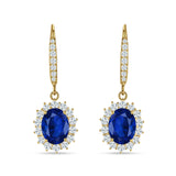 Oval Halo Flower Drop Dangle Leverback Earring Cubic Zirconia 925 Sterling Silver