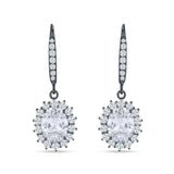 Oval Halo Flower Drop Dangle Leverback Earring Cubic Zirconia 925 Sterling Silver