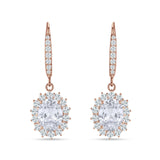 Oval Halo Flower Drop Dangle Leverback Earring Cubic Zirconia 925 Sterling Silver