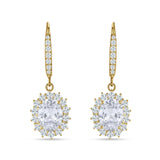 Oval Halo Flower Drop Dangle Leverback Earring Cubic Zirconia 925 Sterling Silver