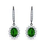 Oval Halo Flower Drop Dangle Leverback Earring Cubic Zirconia 925 Sterling Silver