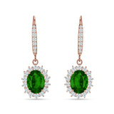 Oval Halo Flower Drop Dangle Leverback Earring Cubic Zirconia 925 Sterling Silver
